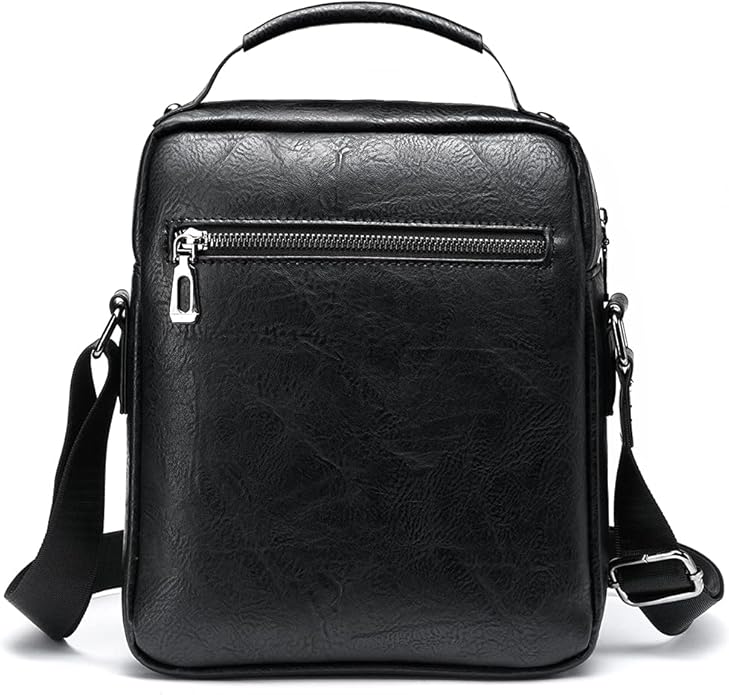 Hebetag Small Leather Sling Shoulder Bag Messenger Pack for Men Women Outdoor Travel Business