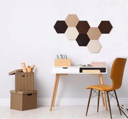 LAJAR Hexagon Felt Bulletin Board Tiles, 8 Pcs Self Adhesive Pin Board Wall Tiles for Photos, Pictures, Memos (Camel)