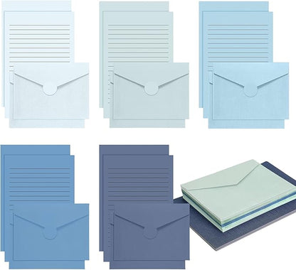 100 Pcs Stationery Lined Stationery Paper and Envelopes Set Includes 50 Letter Writing Paper and 50 Envelope for Office, 5.5 x 8.25 Inch(Blue)
