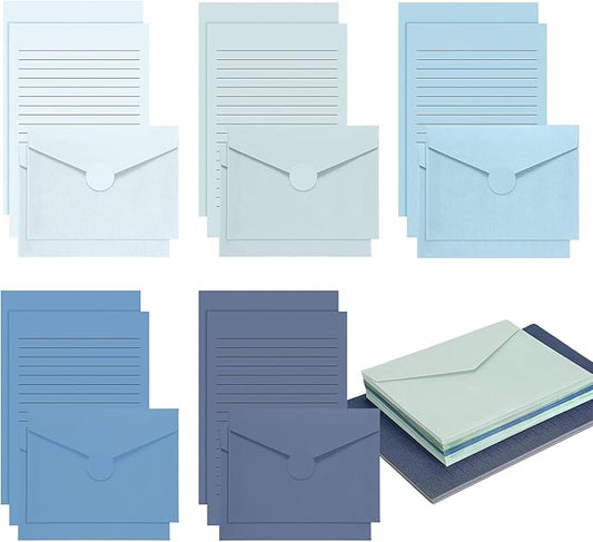 100 Pcs Stationery Lined Stationery Paper and Envelopes Set Includes 50 Letter Writing Paper and 50 Envelope for Office, 5.5 x 8.25 Inch(Blue)