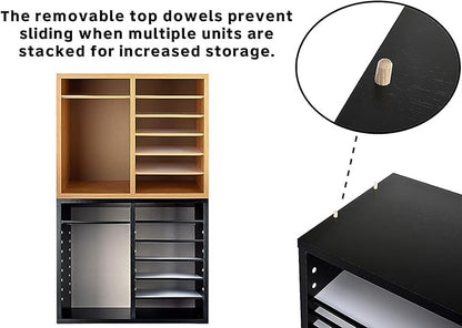 AdirOffice Wooden Adjustable Literature Organizer, 12 Compartment Office Mailbox, or Classroom Literature Organizer, Black