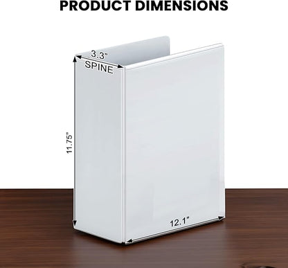 3 Ring Binder, 2.5" Professional Angle D-Rings, Presentation Folder for Standard Pages with Inside Pockets, Customizable Clear View White Binder (3.2" Spine)