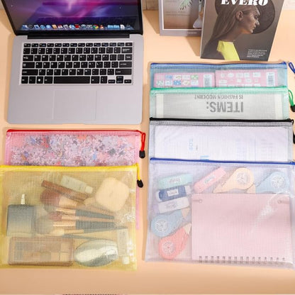 EOOUT 24pcs Mesh Zipper Pouch Bags, A4 Letter Size Zipper Storage Bags for Organizing, Multicolor Plastic File Pouch Multipurpose for Classroom Organization Travel Storage Board Game Storage