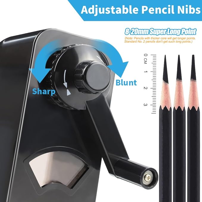 AFMAT Long Point Pencil Sharpener, 8-20mm Long Pencil Nibs, Self-Feed & Adjustable Pencil Sharpness, Artist Pencil Sharpener Manual for φ6-8.2mm Charcoal/Art/Drawing/Sketching/Colored Pencils