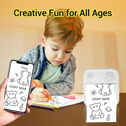 Sticker Printer,Thermal Printer Label Maker with 3 rolls Paper, Portable Mini Wireless Bluetooth Inkless Printer, Recharge Pocket Sticker Maker,Small Printer for Photo,Scrapbook Supplies, White