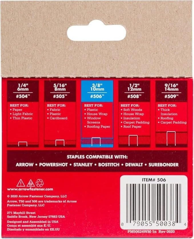 Arrow Fastener 506 Genuine T50 3/8-Inch Staples, 1250-Pack - 2 Pack