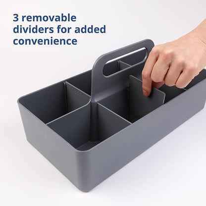 BLUE GINKGO Stackable Organizer Caddy – Korean-Made Portable Tote for Bathroom, Office, Crafts, or School Supplies (Long Rectangle, Gray)