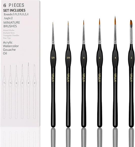 6Pcs Micro Paint Brushes Set with Triangular Handles - for Acrylics, Oils, Watercolors & Paint by Number, Citadel, Figurine, 40k，Mandala Painting(Black)