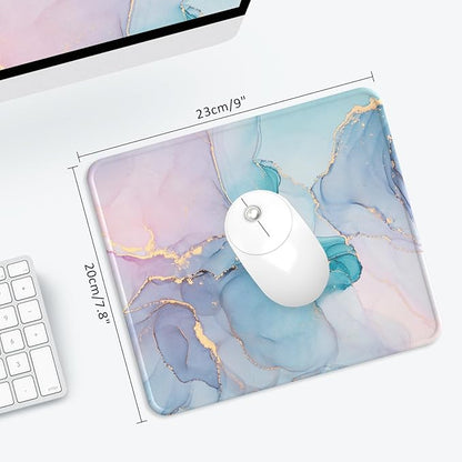 eulps Mouse Pad with Stitched Edge, Multiple Patterns Computer Mouse Pads with Non-Slip Rubber Base, Washable Cloth Mousepad, for Gaming, Laptop, PC (Blue Blush Marble)