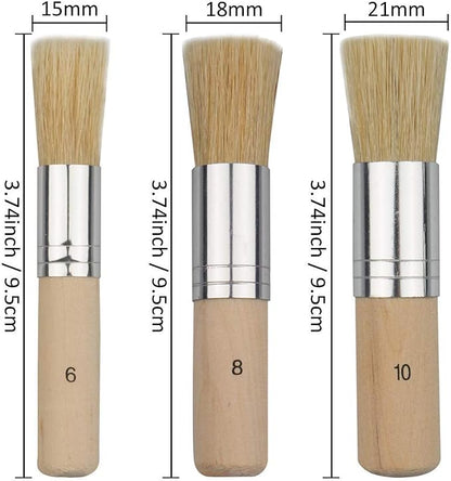 Wooden Stencil Brush (Set of 3), Natural Bristle Brushes Perfect for Acrylic Painting, Oil Painting, Watercolor Painting, Stencil Project, Card Making and DIY Art Crafts