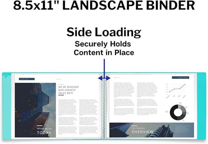 Dunwell 8.5x11 Portfolio Binder (Aqua, Horizontal), Plastic Presentation Book, 24 Pockets Displays 48 Pages of Letter Size Documents, Certificates, Keepsakes, Art Portfolio Folder, Acid-Free Poly