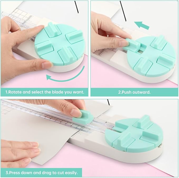 Paper Cutter,4-in-1 Paper Trimmer,Photo Cutter,Multi-Function Scrapbooking Tool with Dial Blades of Straight,Wave,Perforated,Creasing for Cutting Paper,Coupons,Postcards,Card
