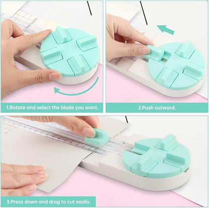 Paper Cutter,4-in-1 Paper Trimmer,Photo Cutter,Multi-Function Scrapbooking Tool with Dial Blades of Straight,Wave,Perforated,Creasing for Cutting Paper,Coupons,Postcards,Card