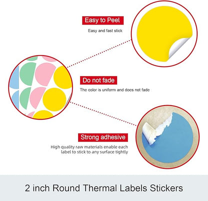 Misofuki 2" 750 Labels White Circle Direct Thermal Stickers Labels Roll Compatible with Zebra, Rollo, MUNBYN, Self-Adhesive Round Direct Thermal Labels