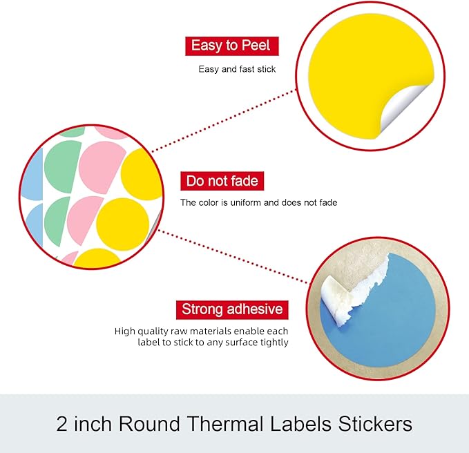Misofuki 2" 750 Labels Red Circle Direct Thermal Stickers Labels Roll Compatible with Zebra, Rollo, MUNBYN, Self-Adhesive Round Direct Thermal Labels