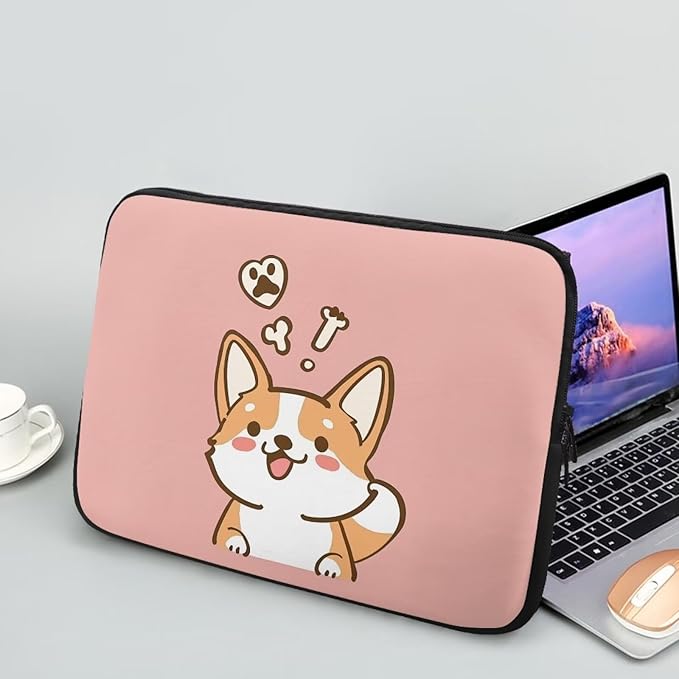 Cute Corgi Laptop Sleeve for Women Girls 15 inch Laptop Protector with Multiple Uses Computer Carrying Case PinkTablet Bag Lap Top Case Men Laptop Protector