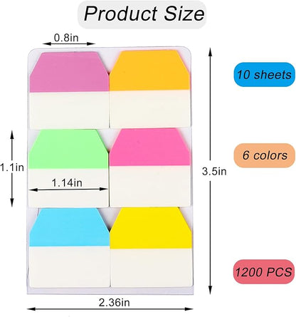 Sticky Index Tabs 1 Inch Page Markers Flags Page Notes Sticker Page Tabs Sticky Tabs for Binders Bookmarks Notebooks File (1200Pieces)