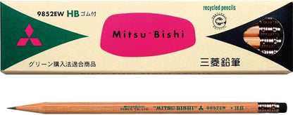 Mitsubishi Pencil K9852EWHB Recycled Pencil with Eraser 9852EW HB, 1 Dozen