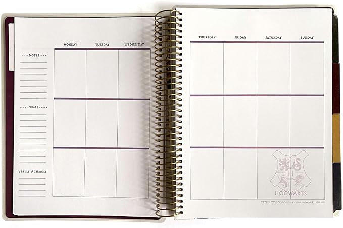 Paper House Productions Harry Potter 12 Month Undated 9.5" Planner with Month and Event Flag Stickers - Floral Hogwarts Crest