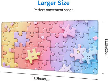 Gaming Mouse Pad Desk Pad,Extended Big Mouse Pad,31.5x11.8 Inch Long Computer Keyboard Mouse Mat Mousepad with 3mm Non-Slip Base and Stitched Edge for Gaming and Office… (Multicoloured Puzzle)