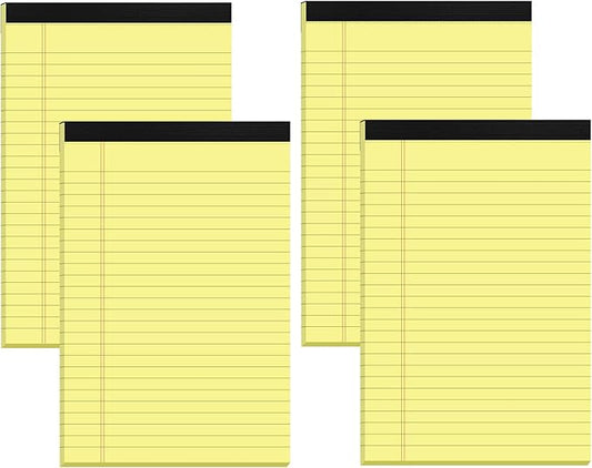 Small Note Pads 5x8 Yellow – 4 Pack, 80gsm Premium Thick Paper, 30 Sheets/ 60 Pages Per Pad, Perforated Pages Narrow Ruled Writing Pad, College Ruled Legal Notepads 5x8 for Homework, Office, Business
