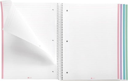 M MiquelRius, Lined 4 Subject Notebook, 11" x 8.5", 120 Perforated Sheets, Colored Sections, 3 Hole Punched,West Bay Design Cardboard Cover