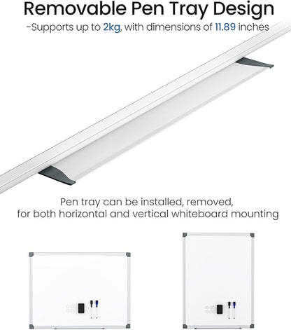 VUSIGN 12PCS Magnetic White Board Hanging 36" x 48" for Office, Class, Home, Sliver Aluminum Frame, 12 Dry-Erase Eraser, 24 Multicolor Marker, 48 Magnetic Pins