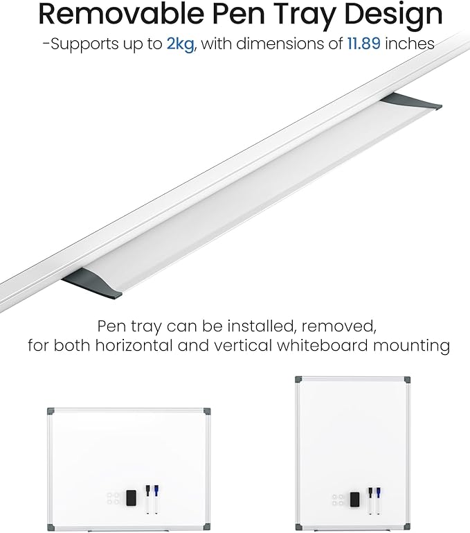 VUSIGN 2PCS Magnetic White Board Hanging 36" x 48" for Office, Class, Home, Sliver Aluminum Frame, 2 Dry-Erase Eraser, 4 Multicolor Marker, 8 Magnetic Pins