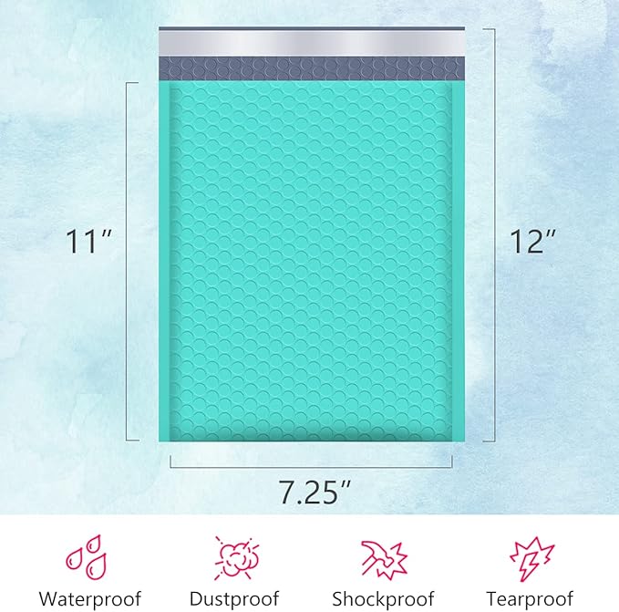 UCGOU Bubble Mailers 7.25x12 Inch Teal 25 Pack Usable Size 7.25x11 Padded Envelopes Small Business Opaque Packaging Self Seal Waterproof Boutique Bulk Shipping Bags for Jewelry Makeup Supplies #1