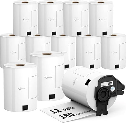 12 Rolls 2160 Labels 4.07"x6.4" Compatible Die-Cut Wide Format Shipping Mailing Postage Address Labels Paper for Brother DK 1247, Tacnology Used with Brother QL Label Printers, 1+ Reusable Cartridge