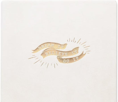 DesignWorks Ink Soft Cover Vegan Leather 17-Month Large Agenda Book, Ivory- Dream It. Believe It. Do It.