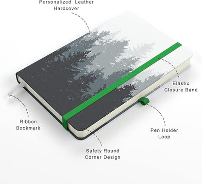 Small Notebook, Mini Pocket Journal A6 5.7" x 3.9", Leather Hardcover Journal with Pen Holder, 160 Thick Papers, Cute Lined Notebook Small Notepad for Women Writing Work Travel, Forest