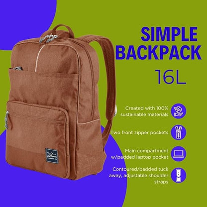 Skyway Luggage Rainier Simple Backpack, Eco-Friendly Made of 100% rPET Travel Laptop Bag for Women & Men, Flight Approved Carry On Bag, 16L, Moab Red
