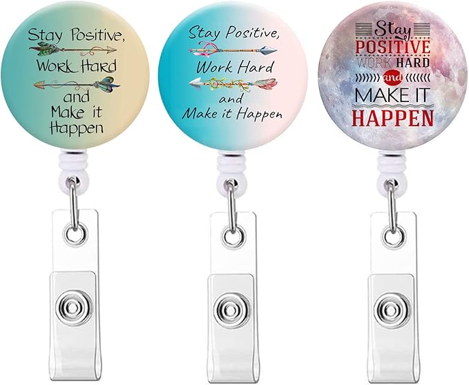 Badge Reels,Nurse Badge Holder,Retractable Badge Reel with Clip ID Card Holders for Office Worker Doctor Nurse(3 Pack Inspirational Quotes A)