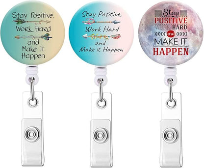 Badge Reels,Nurse Badge Holder,Retractable Badge Reel with Clip ID Card Holders for Office Worker Doctor Nurse(3 Pack Inspirational Quotes A)