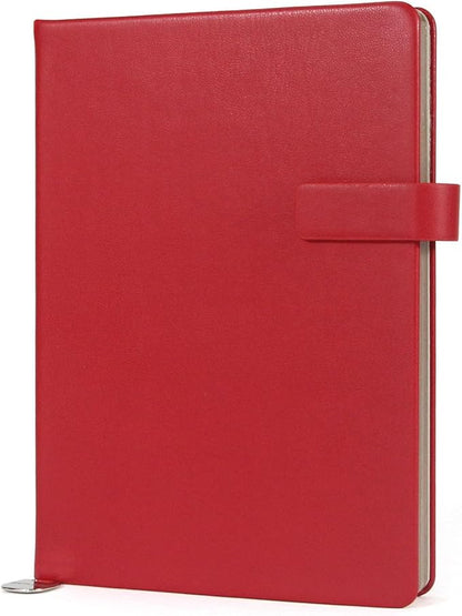 A5 Hard Cover Notebook with Pen Holder, Gold Edges & 180° Lay Flat - Large 5x8.25 Lined, Bookmark, Gift Box - Durable Journal for Office, Study, Travel - Writers, Students (Red)