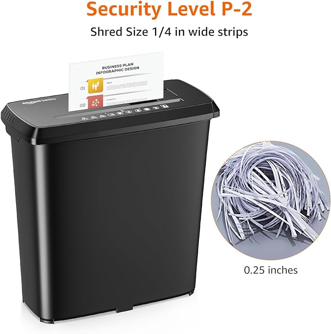 Amazon Basics 8-Sheet Strip Cut Paper, CD, and Credit Card Shredder, 3.4 gallons, Black