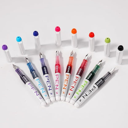EYEYE Fountain Pens for Writing, 8 Pack Assorted Colors Fine Point Disposable Fountain Pens Stainless Steel Nib, Smooth Writing for Calligraphy, Journaling, Drafting, Sketching, Doodling & Gifts