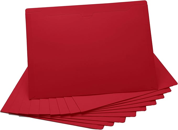 Red File Jackets, Flat-No Expansion, Letter Size, Reinforced Straight-Cut Tab, 10 Pack