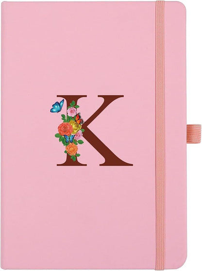 Pink Notebook for Women, 5.7"X8.3" A5 Journal Notebook with Letter K, Dual-Sided Writing Notebook with Dividers, Cute Leather Journal for Work, Business, School, Meetings, Travelers, Small Notebook
