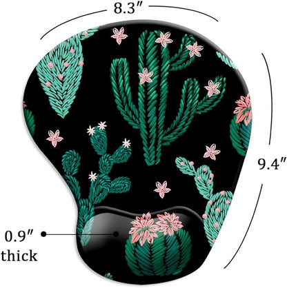 DOOKE Ergonomic Mouse Pad with Wrist Support and Coaster,Mouse Pads with Non-Slip PU Base for Home Office Working Studying Easy Typing & Pain Relief Cute Cactus