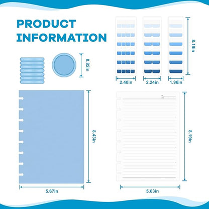 Discbound Notebook, 8-Disc Disbound Planner with Removable Pages, 180 Pages Spiral Notebook, Poly Cover Discbound Planner for Work, Travel, Note Taking(With Index Sticker),Blue,A5