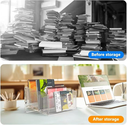 File Sorter Organizer, 5 Sections Acrylic Letter Tray for Desk, Mail Organizer Letter Holder for Envelopes, Mail, Electronics (2 PCS)