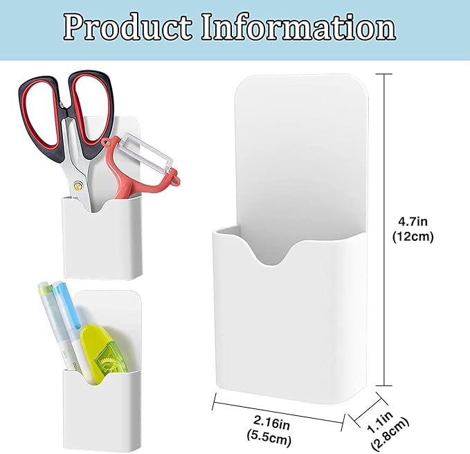 Magnetic Marker Holder Pen Holder for Whiteboard or Fridge Magnet Pencil Cup Storage Organizer for Classroom Office Home Locker and Metal Cabinets Media Organizer Storage 2Pack(White) (White)