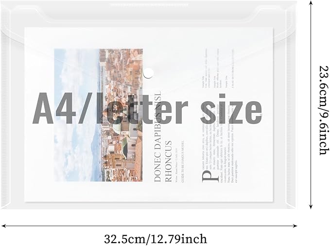 EOOUT 50pcs Plastic Envelopes with Button Snap Closure, Clear Plastic Poly Envelope, Folders for Documents, Waterproof Plastic File Folder, Letter Size, A4 Size, for School and Office Supplies