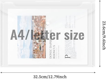 EOOUT 50pcs Plastic Envelopes with Button Snap Closure, Clear Plastic Poly Envelope, Folders for Documents, Waterproof Plastic File Folder, Letter Size, A4 Size, for School and Office Supplies