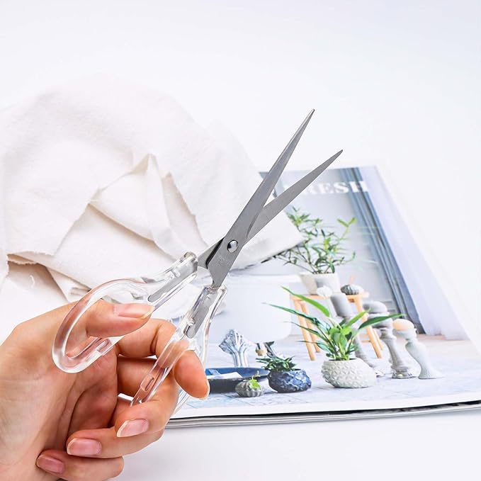 Acrylic Scissors Silver Scissors 6.5" Clear Scissors Metal Blades Office Cutting Shears for Craft Supplies Desk Accessories