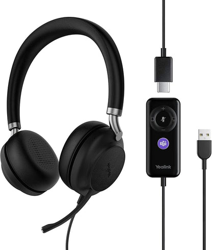 Yealink USB Headset UH38, Wired Softphone Headset Teams Certified with Microphone,in Line Controls Built in Bluetooth, Connect to PC/Laptop/Mac/Tablet/Cell Phone (USB-A)