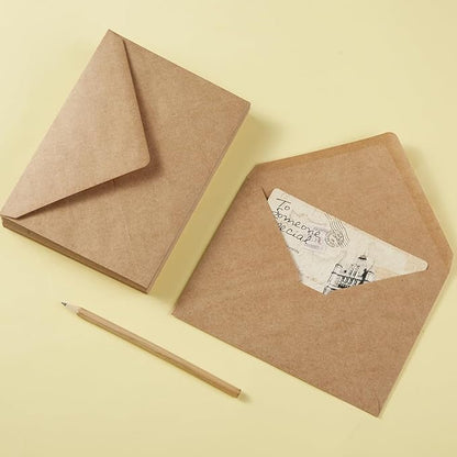50 Pack A6 Envelopes for 4 x 6 Greeting Cards, Birthday Party, Photos, Baby Shower and Wedding Invitation Cards, 6 1/2 x 4 3/4 Inches (Brown)