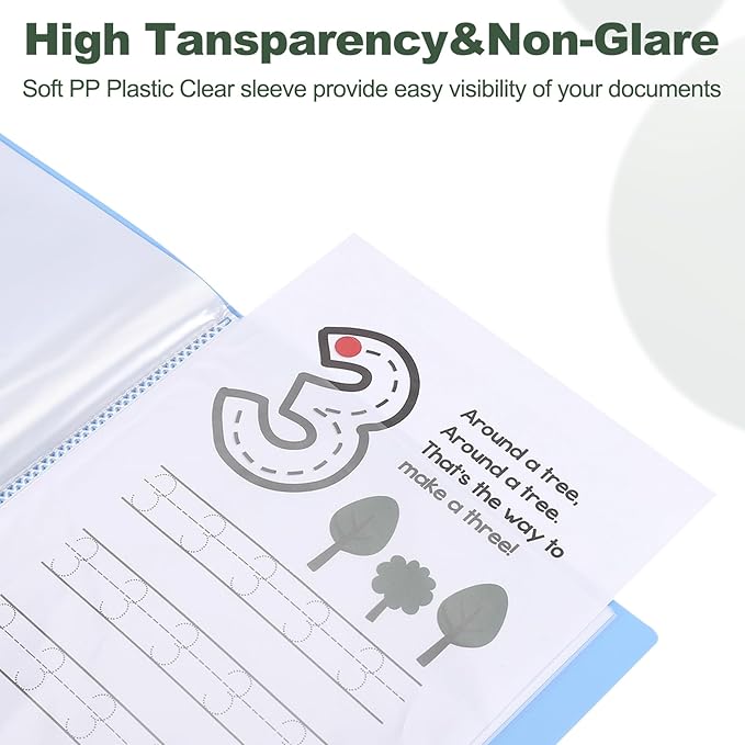 M&G 30-Pocket Binder with PP Plastic Sleeves A4(Blue), Art Portfolio Folder with Clear Sheet Protectors, Display 60 Pages for Organizing Documents, 310x235x20mm